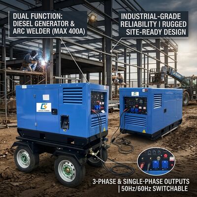 عجلات الهيكل المتحركة 450A DC Mig آلة لحام 500Amps مولد لحام ديزل مع تغذية الأسلاك